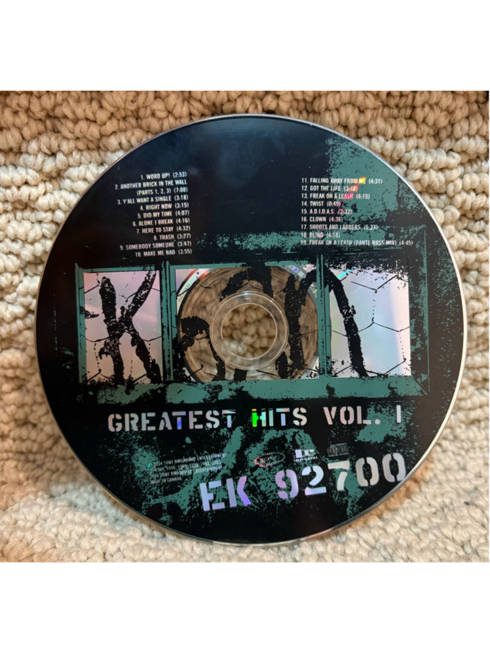 Korn Greatest Hits Vol. 1 CD Music Album Black and Green One Size